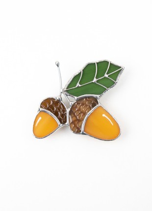 Acorns stained glass pin