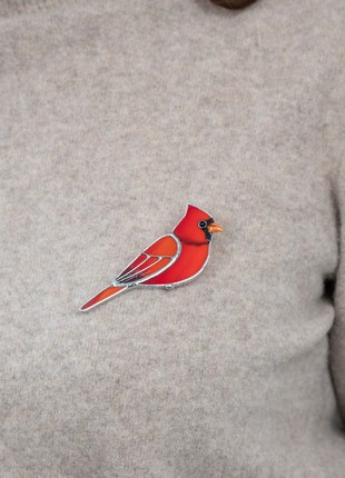 Red cardinal stained glass pin4 photo