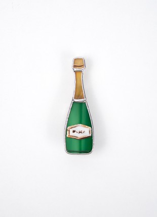 Bottle of champagne stained glass pin