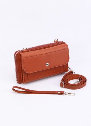 Leather crossbody bag wallet for women/ Shoulder cell phone bag/ Brown/ 10114 photo