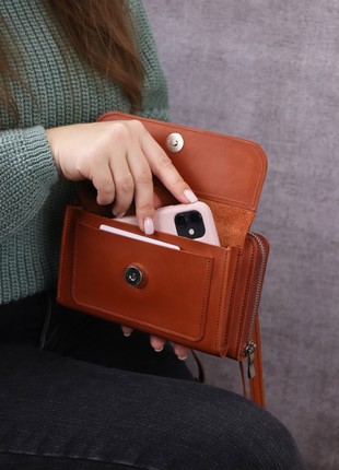 Leather crossbody bag wallet for women/ Shoulder cell phone bag/ Brown/ 10113 photo