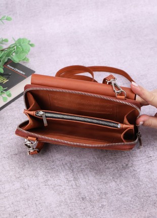 Leather crossbody bag wallet for women/ Shoulder cell phone bag/ Brown/ 10115 photo