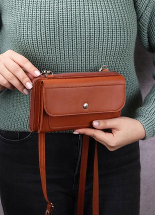 Leather crossbody bag wallet for women/ Shoulder cell phone bag/ Brown/ 10118 photo
