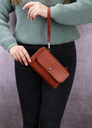 Leather crossbody bag wallet for women/ Shoulder cell phone bag/ Brown/ 10111 photo