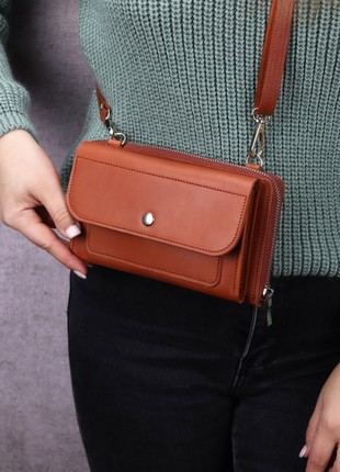 Leather crossbody bag wallet for women/ Shoulder cell phone bag/ Brown/ 10112 photo