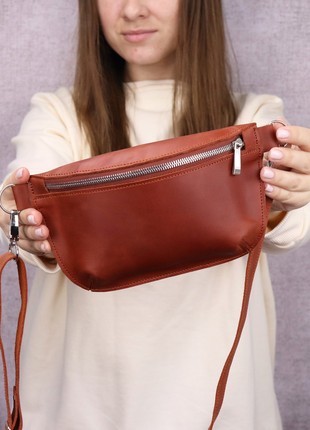 Handmade leather shoulder bag, waist bag, banana bag / Brown - 1027-S