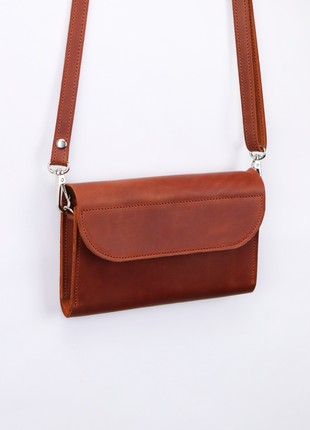 Women's small leather shoulder bag wallet for phone, money, cards/ Brown/ 10099 photo