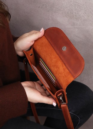 Women's small leather shoulder bag wallet for phone, money, cards/ Brown/ 10094 photo