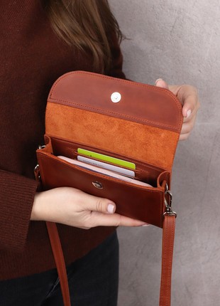 Women's small leather shoulder bag wallet for phone, money, cards/ Brown/ 10095 photo