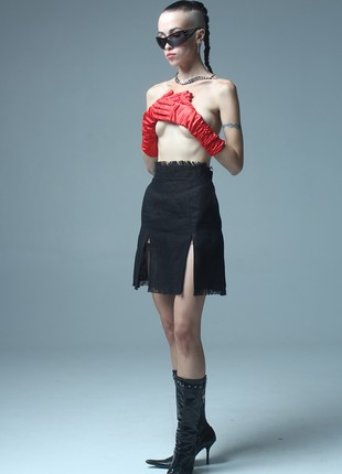 Black linen mini skirt4 photo