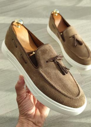Suede men's sand-colored moccasins, men's loafers3 photo