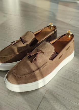 Suede men's sand-colored moccasins, men's loafers6 photo