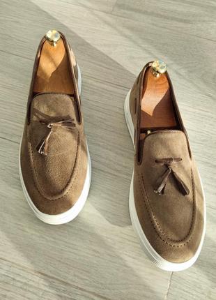Suede men's sand-colored moccasins, men's loafers1 photo