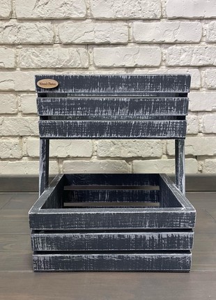 Wooden fruit box, 2 tiers, grey-white