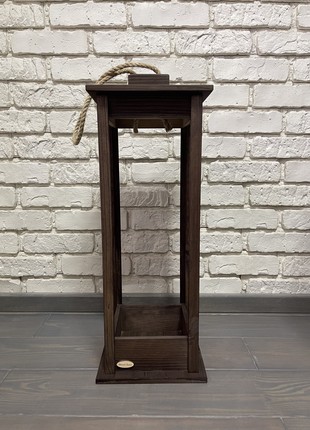 Candlestick wooden lantern brown 17x17x45