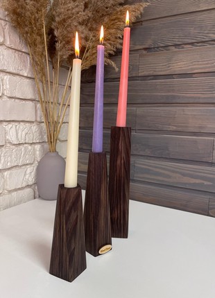 Set of candlesticks + 3 candles, wooden3 photo