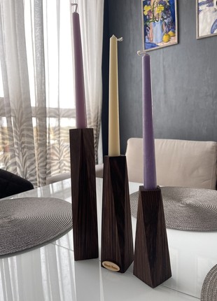 Set of candlesticks + 3 candles, wooden4 photo