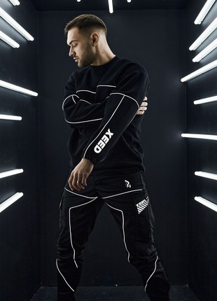 Oversized men's sweatshirt OGONPUSHKA Xeed black with reflectors1 photo