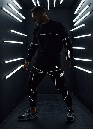 Oversized men's sweatshirt OGONPUSHKA Xeed black with reflectors4 photo
