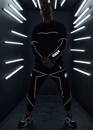 Oversized men's sweatshirt OGONPUSHKA Xeed black with reflectors6 photo