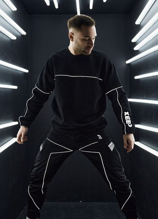 Oversized men's sweatshirt OGONPUSHKA Xeed black with reflectors2 photo