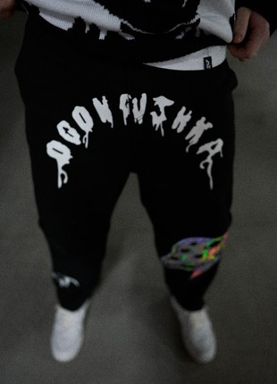 Oversize men's cargo pants OGONPUSHKA Mushrooms black3 photo