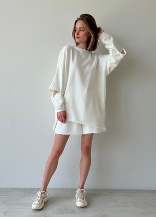 Loose plain sweatshirt - White