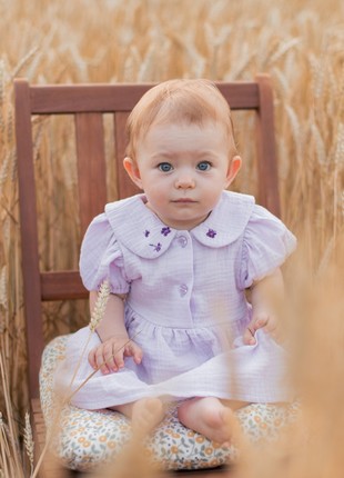 Lavender muslin dress with embroidery Be.Child2 photo