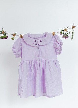 Lavender muslin dress with embroidery Be.Child3 photo