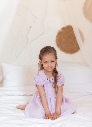 Lavender muslin dress with embroidery be.child
