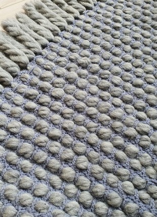Thick crochet wool blanket gray, Chunky knit plaid, 57"x 91"
