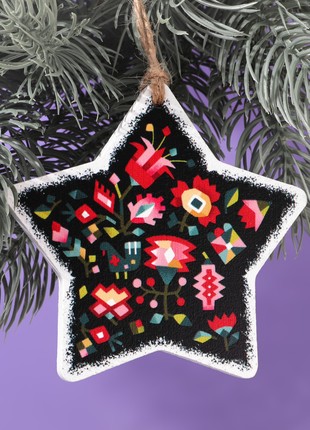 Wooden Christmas Ornament Set of 6 "NEOFOLK" by Ukrainian artist Inna Ruda. Eco Decoration.5 photo