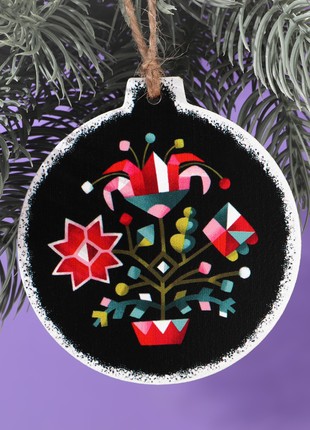 Wooden Christmas Ornament Set of 6 "NEOFOLK" by Ukrainian artist Inna Ruda. Eco Decoration.6 photo