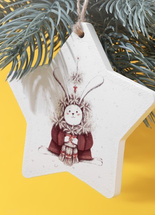 Wooden Christmas Ornament Set of 6 "CHRISTMAS RABBIT" by Ukrainian artist Olga Haidamaka. Eco Decoration.3 photo