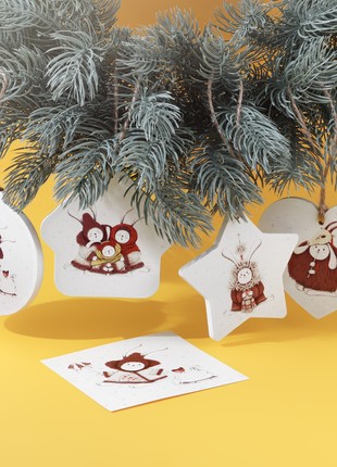 Wooden Christmas Ornament Set of 6 "CHRISTMAS RABBIT" by Ukrainian artist Olga Haidamaka. Eco Decoration.2 photo