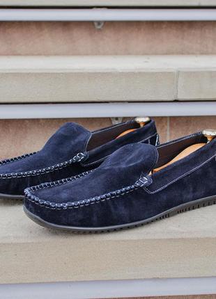 Blue men's moccasins "PS 8" made of natural suede and leather. choose stylish moccasins for eve2 photo