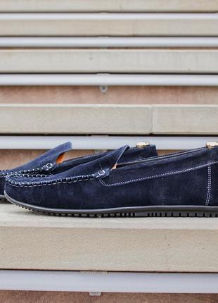 Blue men's moccasins "PS 8" made of natural suede and leather. choose stylish moccasins for eve5 photo