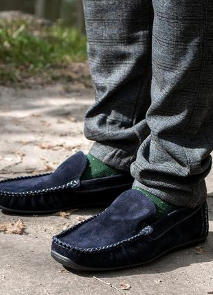 Blue men's moccasins "PS 8" made of natural suede and leather. choose stylish moccasins for eve7 photo