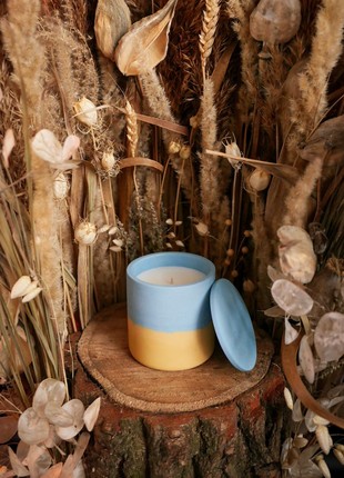 "Wild green" perfumed candle (gypsum pot with lid, in Ukrainian colors)