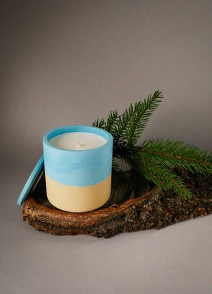 "Wild green" perfumed candle (gypsum pot with lid, in Ukrainian colors)3 photo