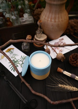"Amber Light" perfumed candle (gypsum pot with lid, in Ukrainian colors)2 photo