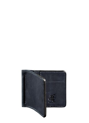 Men's leather wallet 1.0 money clip dark blue Crazy Horse (BN-PM-1-nn)