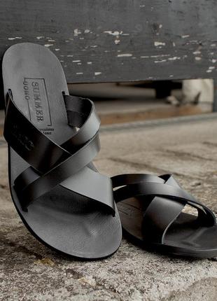 Men's flip-flops made of genuine leather. practical and high-quality black flip-flops! Ikos 4361 photo