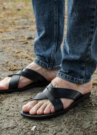 Men's flip-flops made of genuine leather. practical and high-quality black flip-flops! Ikos 4366 photo