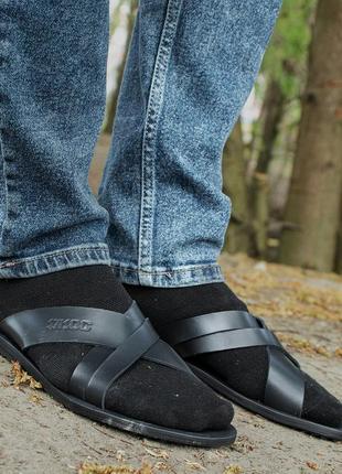 Men's flip-flops made of genuine leather. practical and high-quality black flip-flops! Ikos 4367 photo
