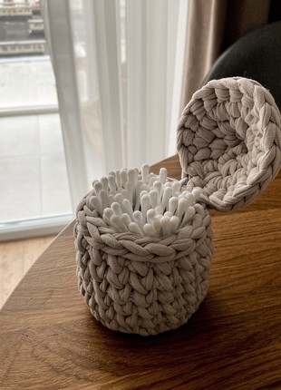 Handmade knitted organizer for storing cotton buds or cotton wool discs2 photo