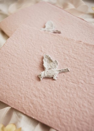 Postcards from recycled paper with paper birds. Deckle edge paper.2 photo