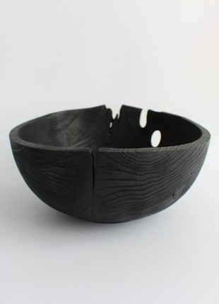 Black fruit bowl, decorative wooden tableware handmade