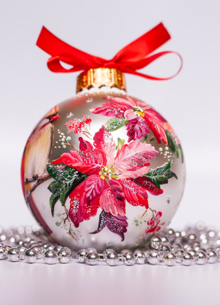 Couple of Red Cardinals Christmas Glass Ornament Hand Painted8 photo