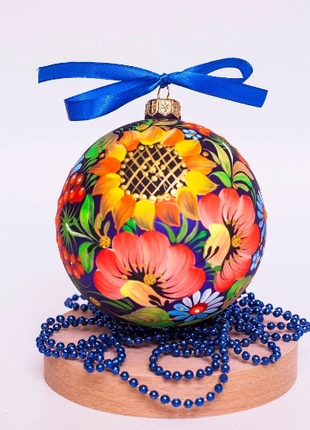 Sunflower Christmas ornament - Petrykivka floral bauble4 photo
